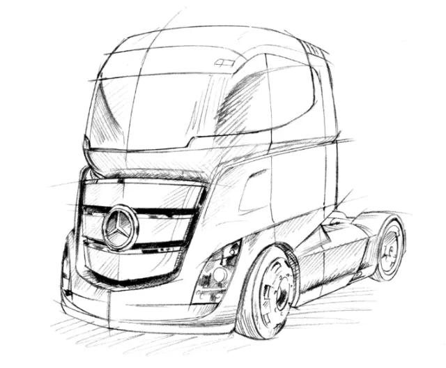 Sketch of Mercedes-Benz truck cab by Andreas Schickert