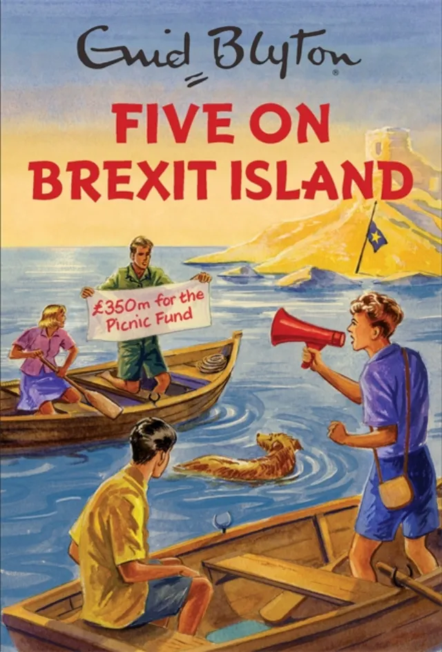 Vintage style book cover with boats and Brexit banner by Ruth Palmer