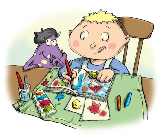 Artwork of a boy playing with a toy