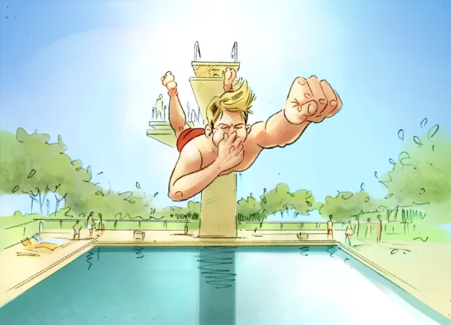 Sports illustration of diving into pool