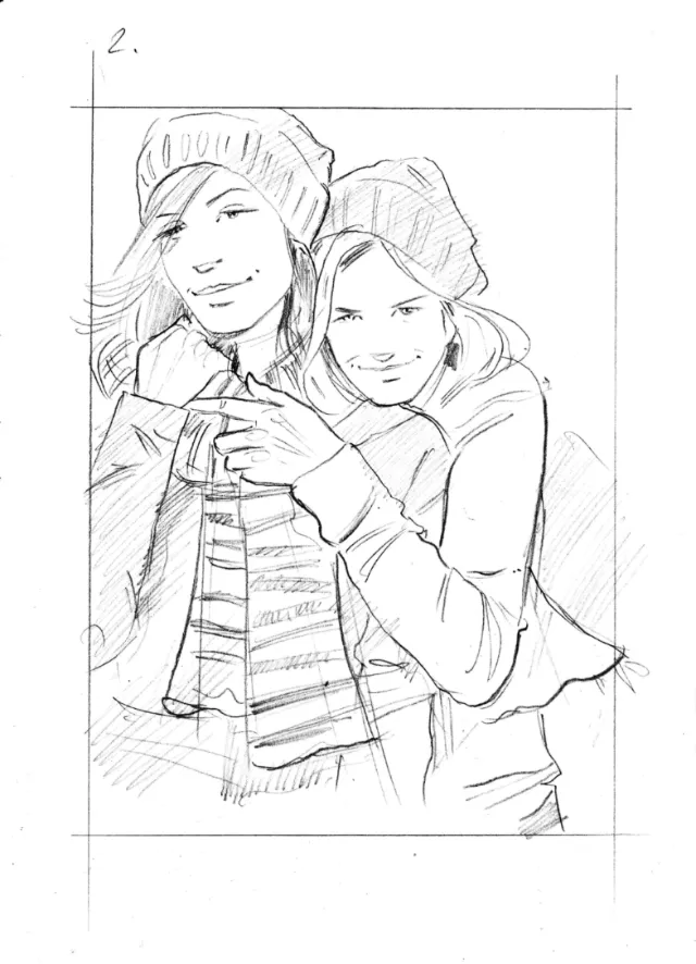 Line art of girl best friends