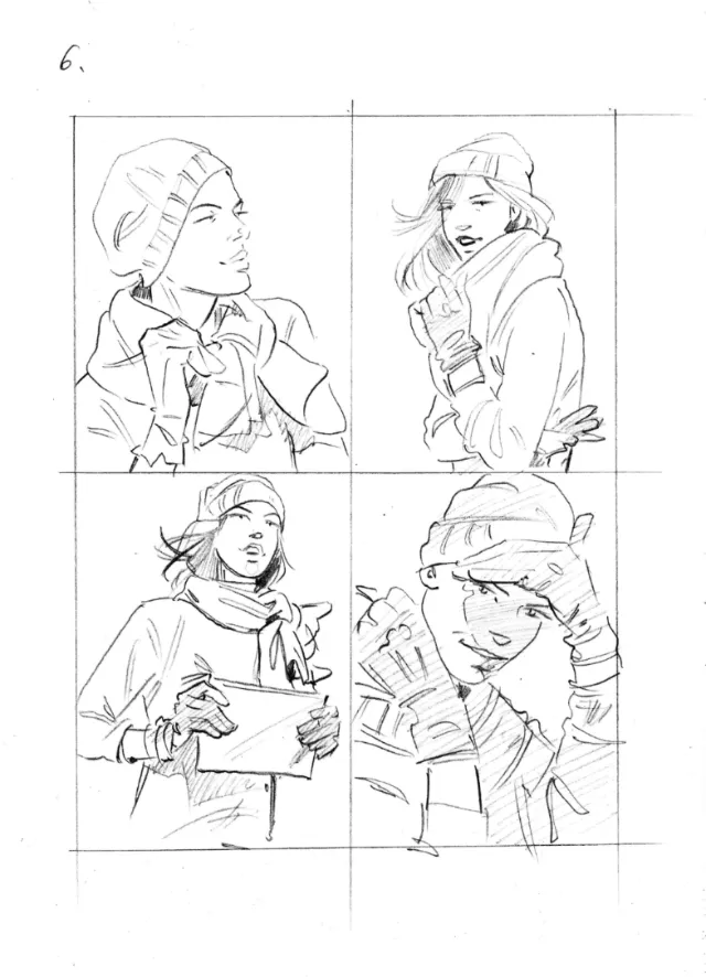 Fashion illustration of girl in winter dresses