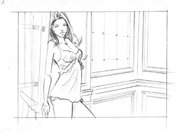 Line art of sexy girl standing pose