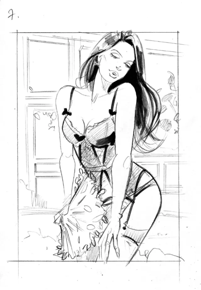 Line fashion illustration of girl in swim suite