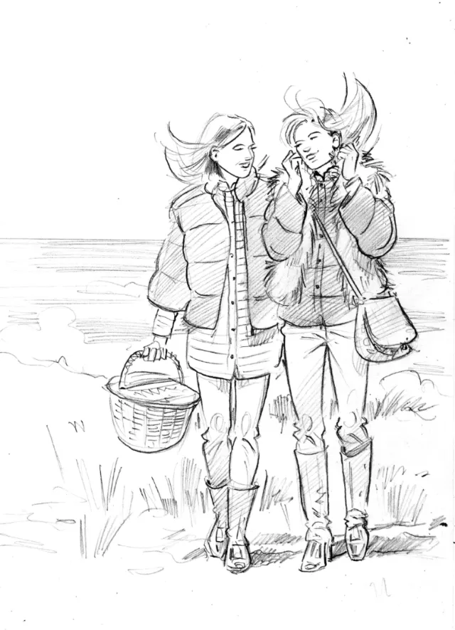 Line art of girl friends illustration