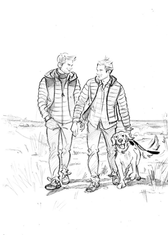 Line art of boy friends illustration