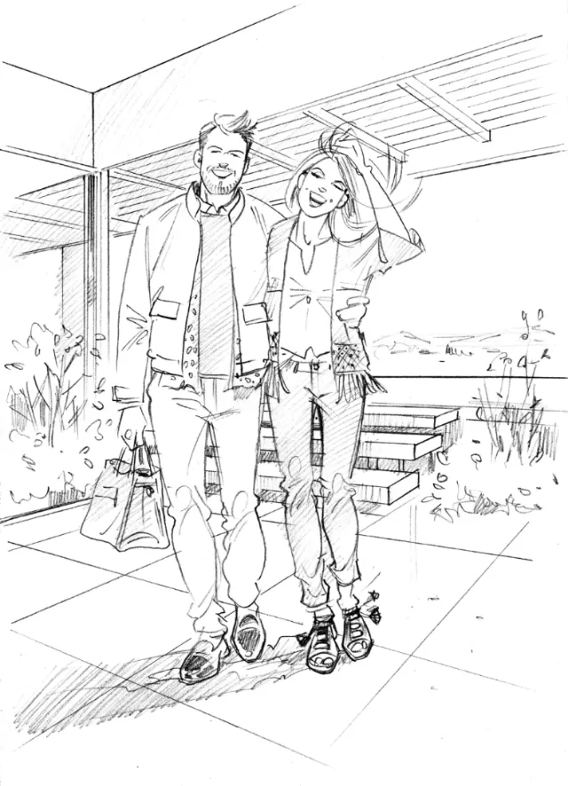 Sketch drawing of couples