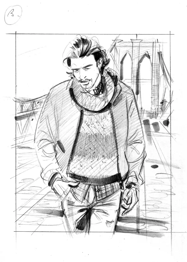 Line art of boy vintage fashion