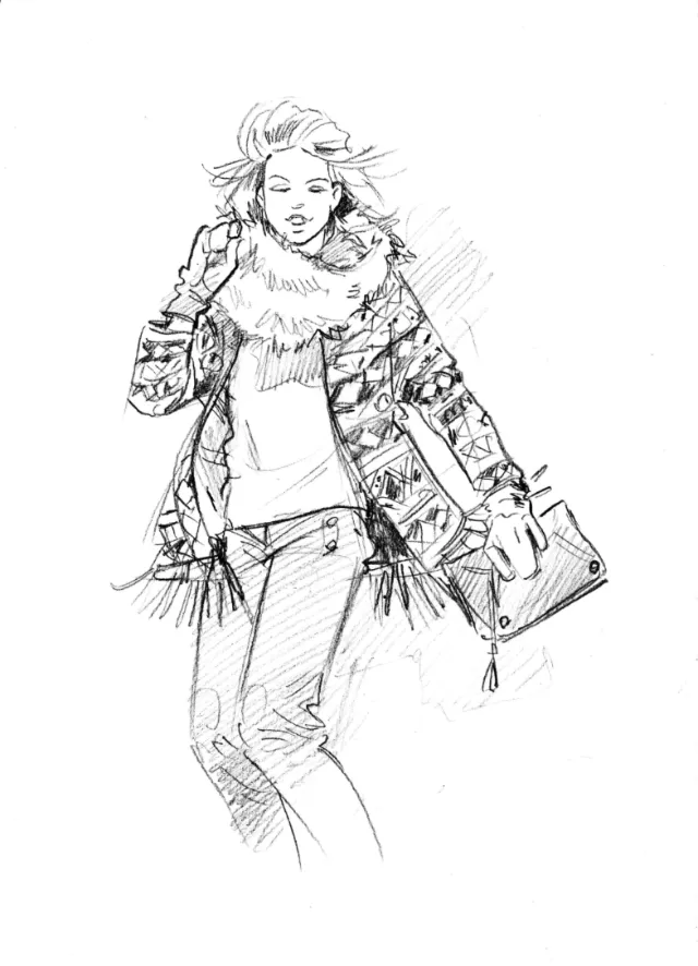 Fashion illustration of girl in floral dress