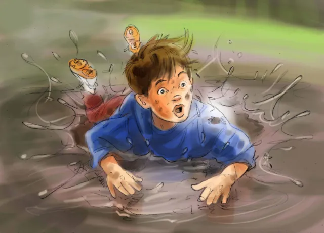 Boy falling into water