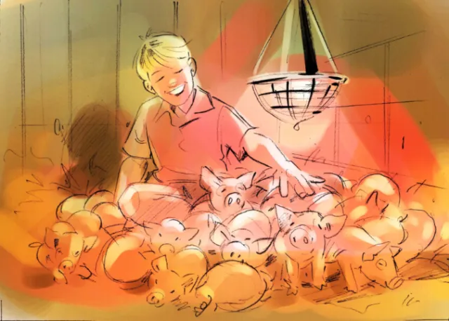 Pig farming line and color art