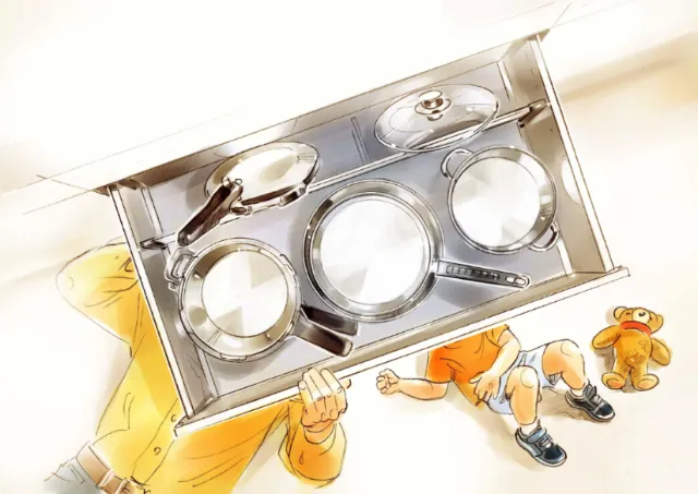 Illustration of cupboard arranging