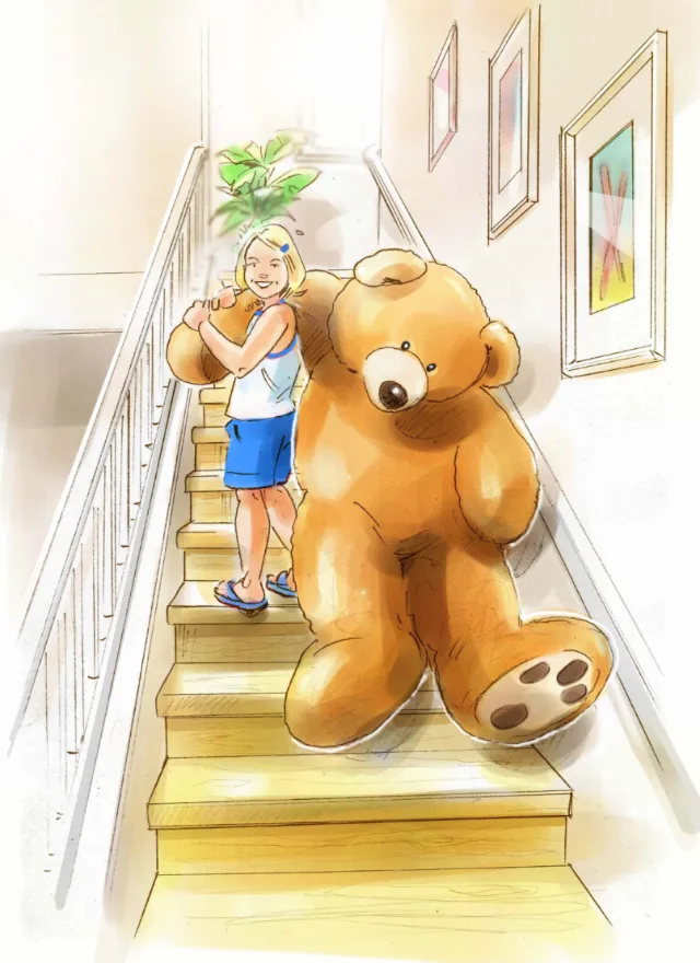 Little girl is playing with doll Illustration