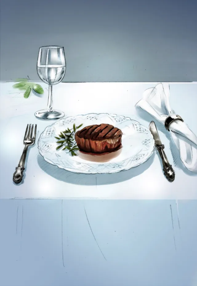 Digital painting of dining table illustration