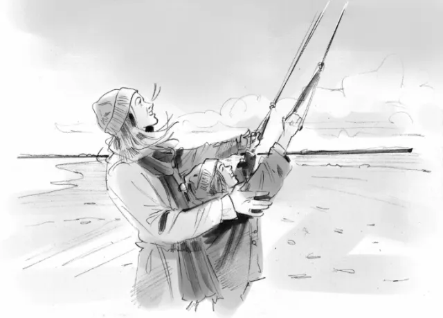 Black and white design of fishing