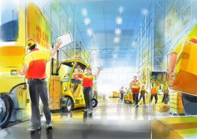 Digital painting of delivery boys