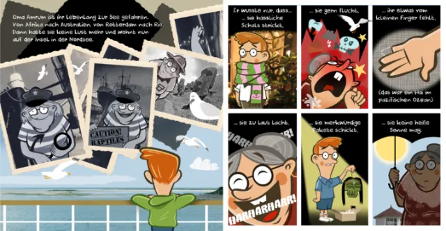 Comic strip with a boy and a bespectacled character by Thies Schwarz