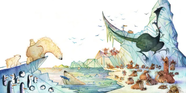 Marmaille & Compagnie Les Dinos Decongeles watercolour art