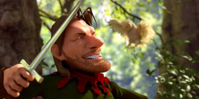 3D animated adventurer holding a sword and hat in forest by Carsten Mell