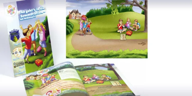 Children playing outdoor board game with cards and figures by Carsten Mell