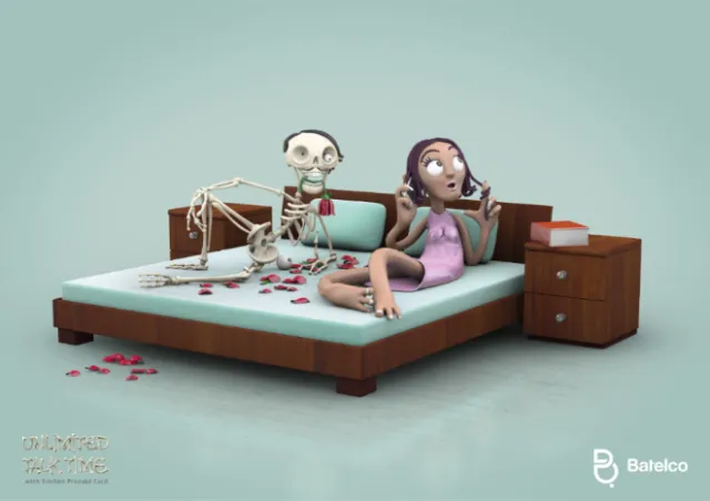 3d skeleton and girl