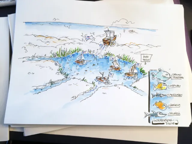 Pencil sketch illustration of lake