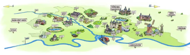 colorful sketch illustration of city map