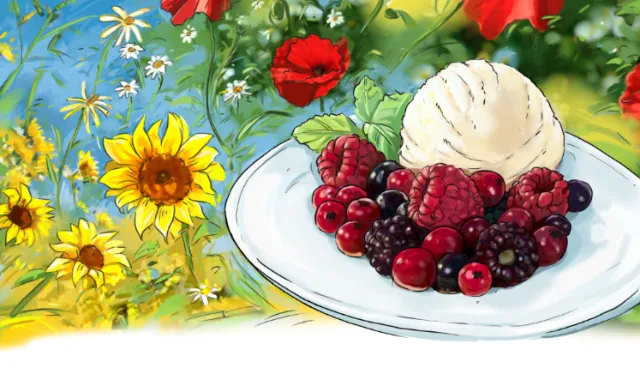 colorful sketch of Flowers and fruits