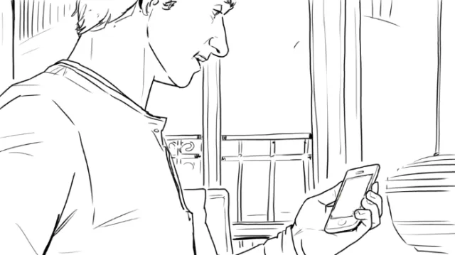 Line art of person with cellphone