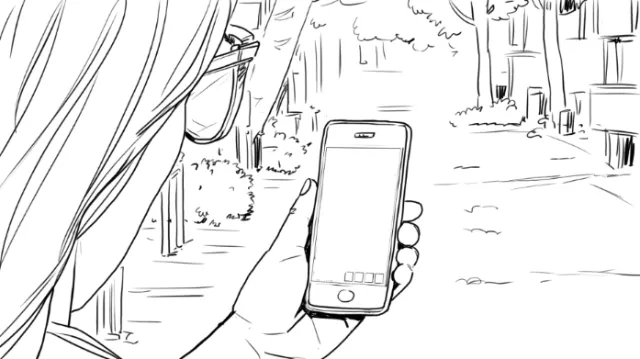 line art of womanwith mobile phone