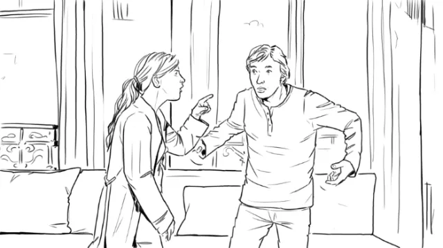Stressed couple line art