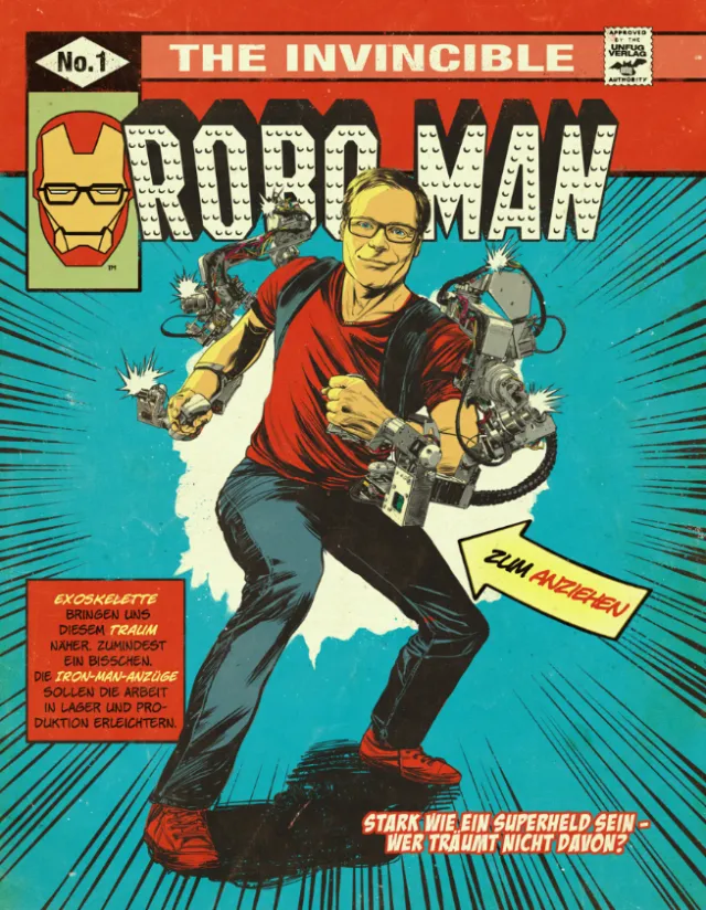 The Invincible Robo Man comic cover with man sporting robotic arms by POW!!!
