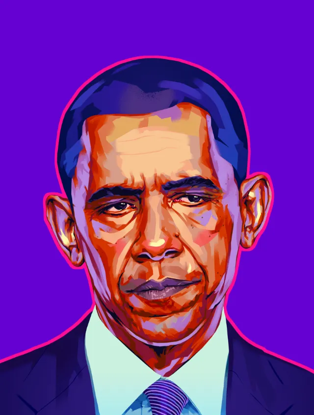 Colorful digital portrait of Barack Obama by POW!!!