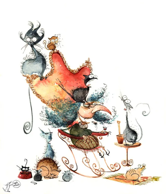 Character design of old man and animals