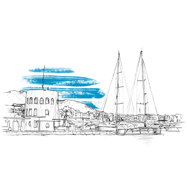 Line illustration of harbour