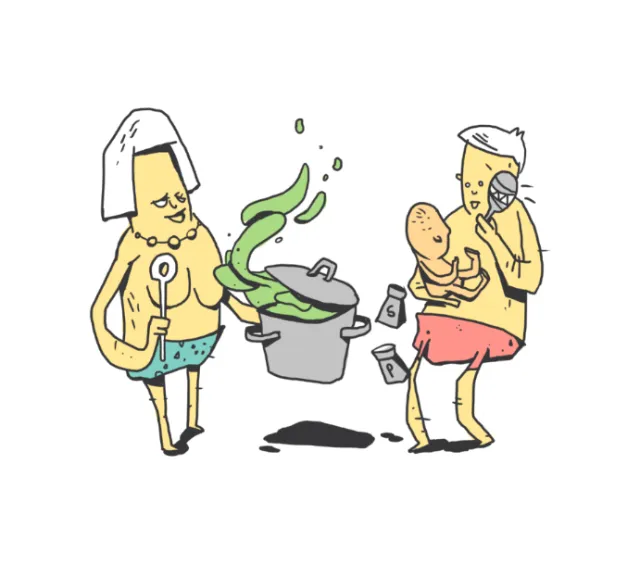 line and colour art of a family