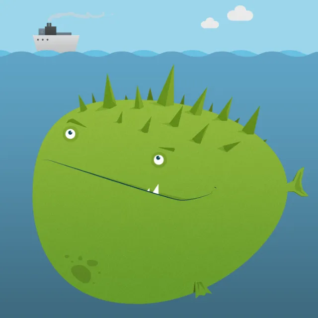 Digital art of green whale fish