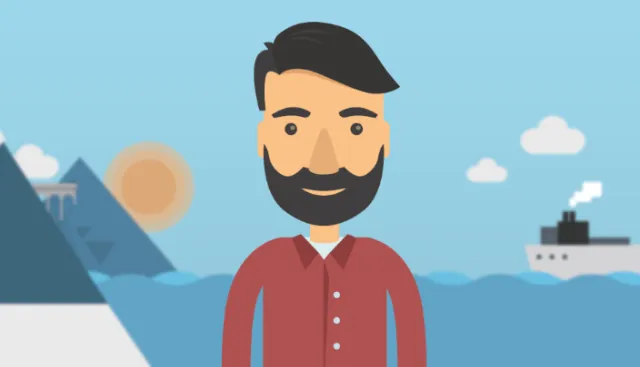 Illustration of man posing at sea