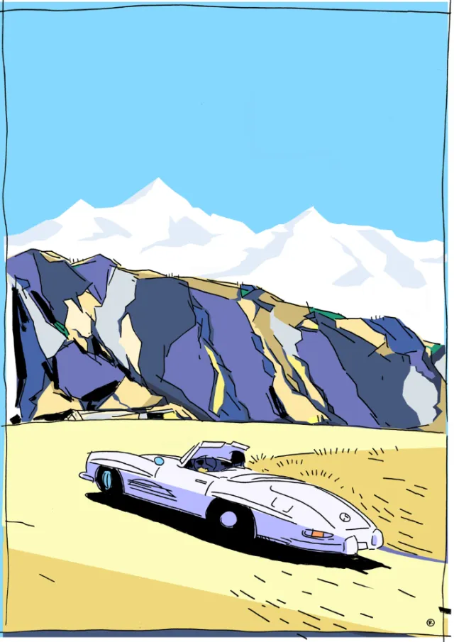 Graphic driving car in hills
