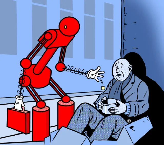 Graphic robot enquiring-man