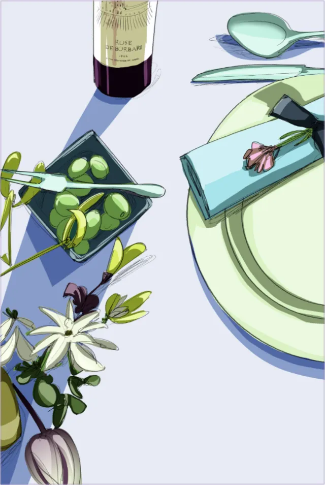 Illustration of food & Drink in a restaurant

