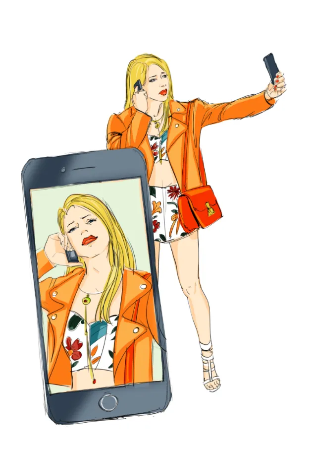 Fashion sketch of selfie girl