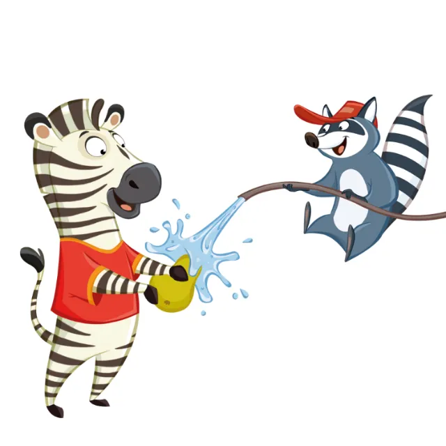 Children cartoon charcters of animal watering