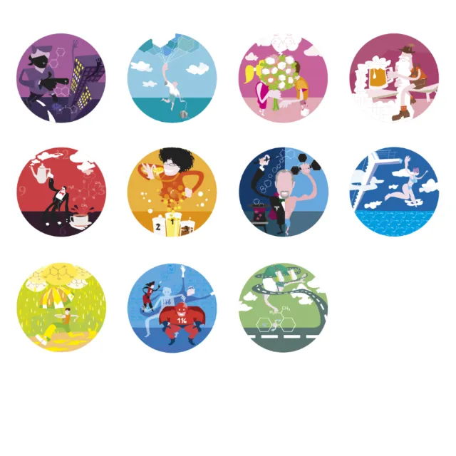 Twelve colorful circular abstract illustrations by Tobias Wandres