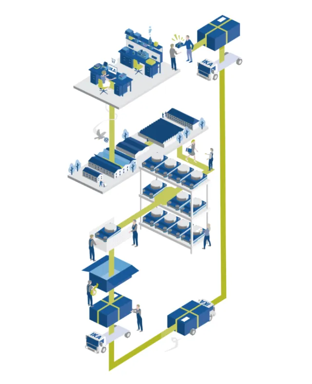 Isometric warehouse packaging process with workers and boxes by Tobias Wandres