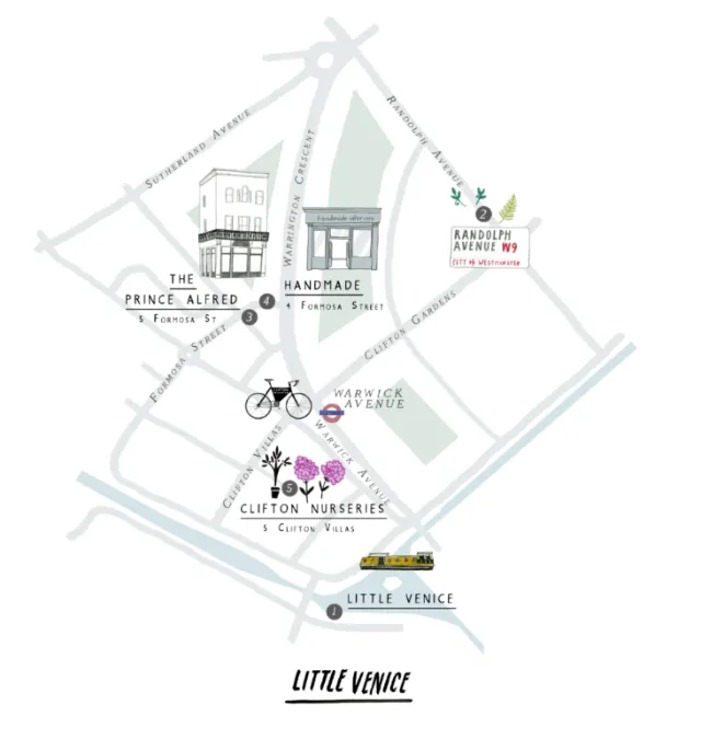 Illustrated street map of Little Venice area by Zoë More OFerrall
