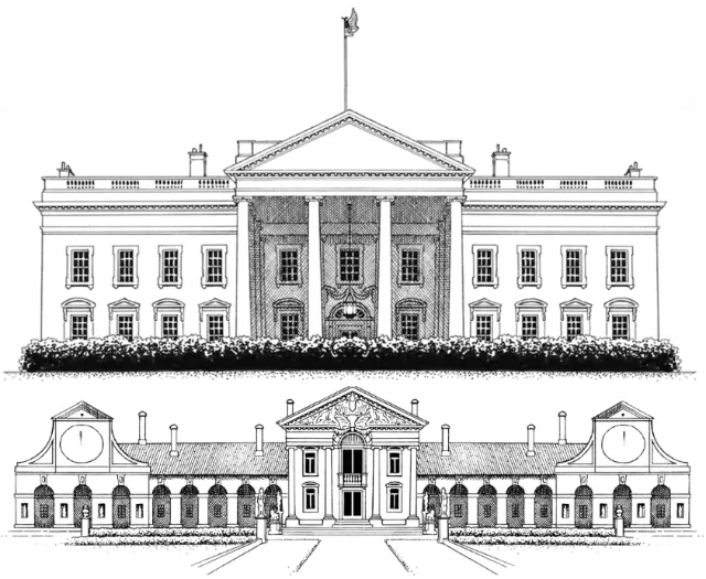 Architectural illustration of White House & Villa Barbaro