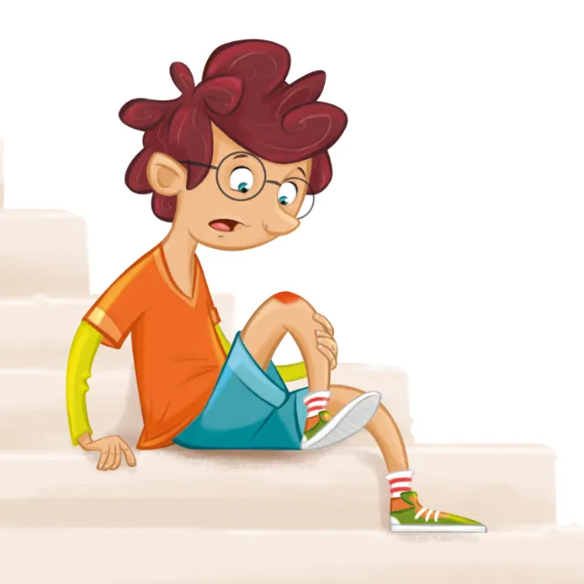 Character design of a boy looking at wound