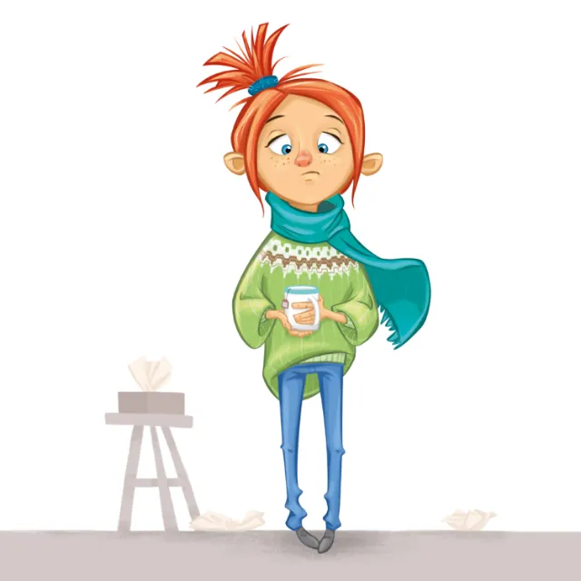 Girl cartoon character with coffee cup