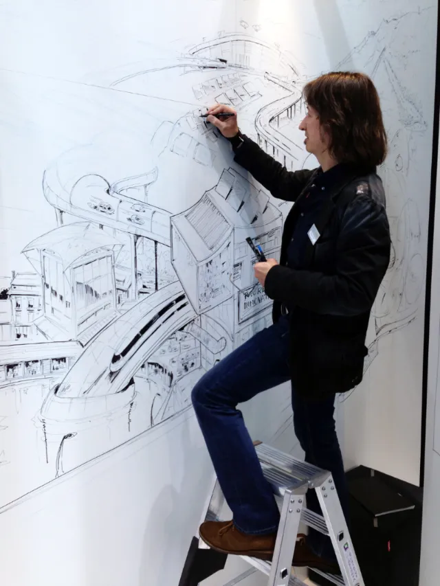 Line illustration of commercial architecture